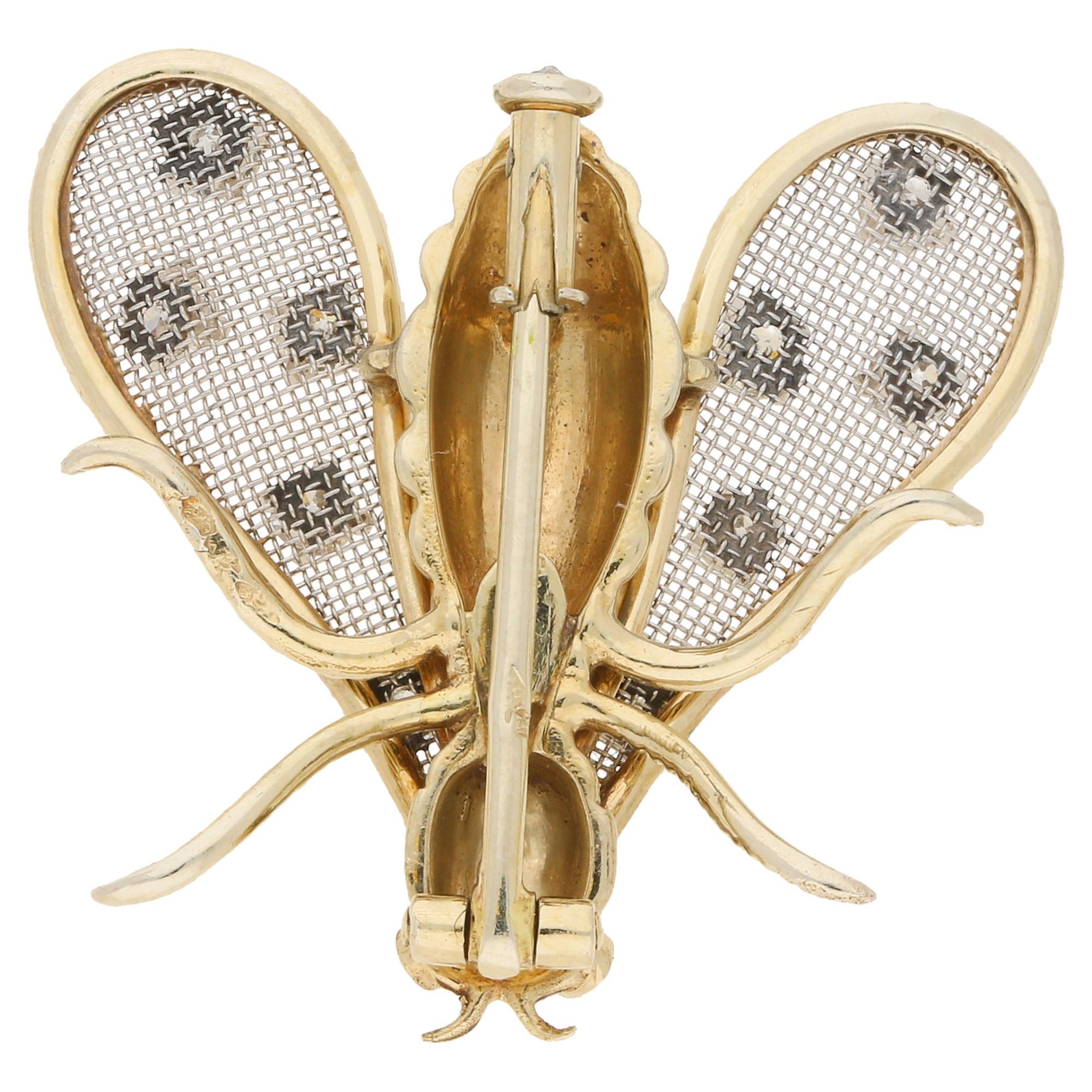 Round Cut Chaumet Paris Diamond Insect Brooch Set in 18k Yellow and White 