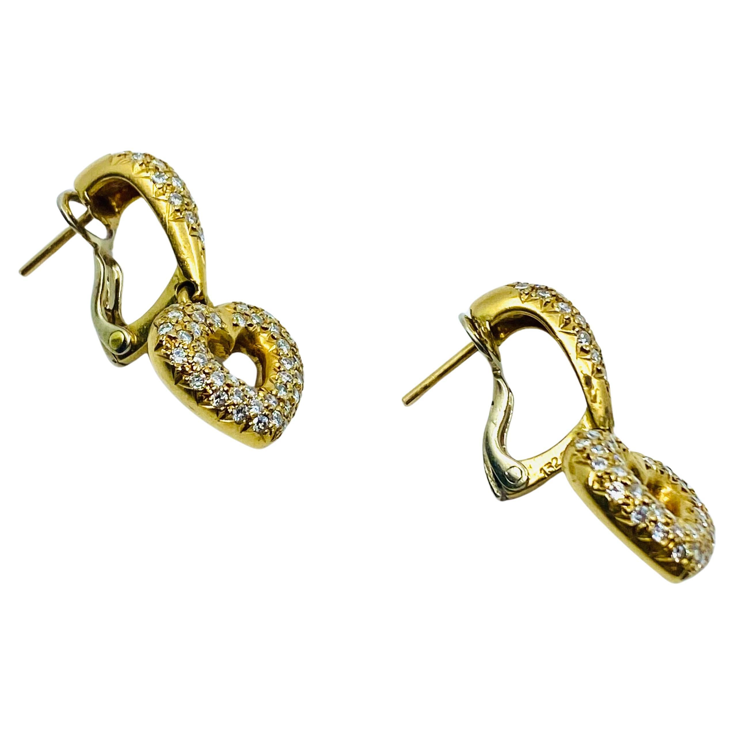 Round Cut Chaumet Heart Earrings Gold Diamond Vintage For Sale