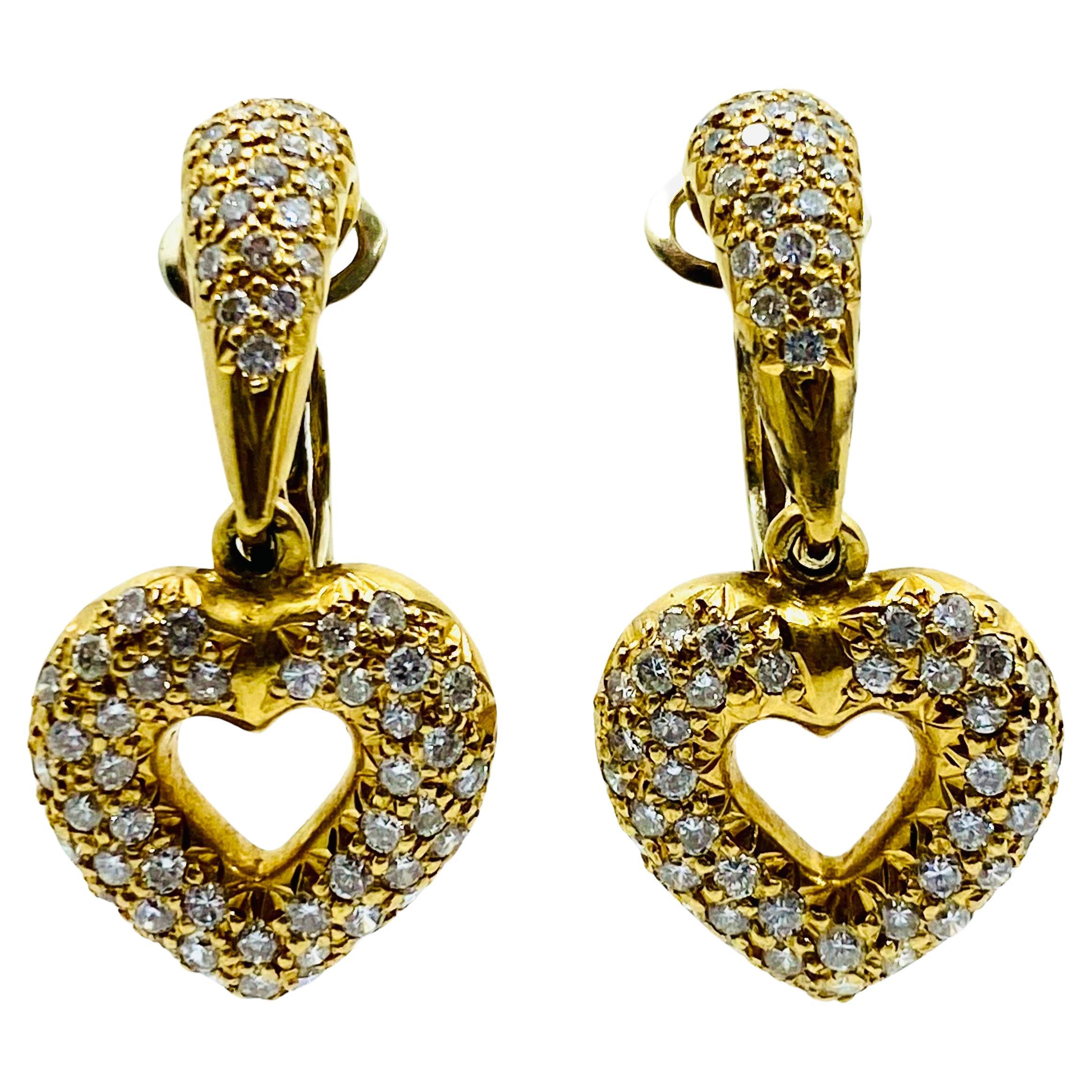 Chaumet Heart Earrings Gold Diamond Vintage For Sale