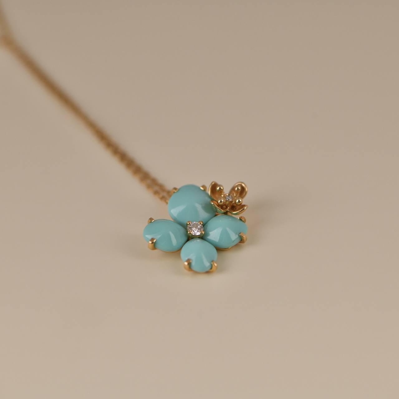 Women's or Men's Chaumet Hortensia Eden Rose Gold Turquoise Diamond Pendant For Sale