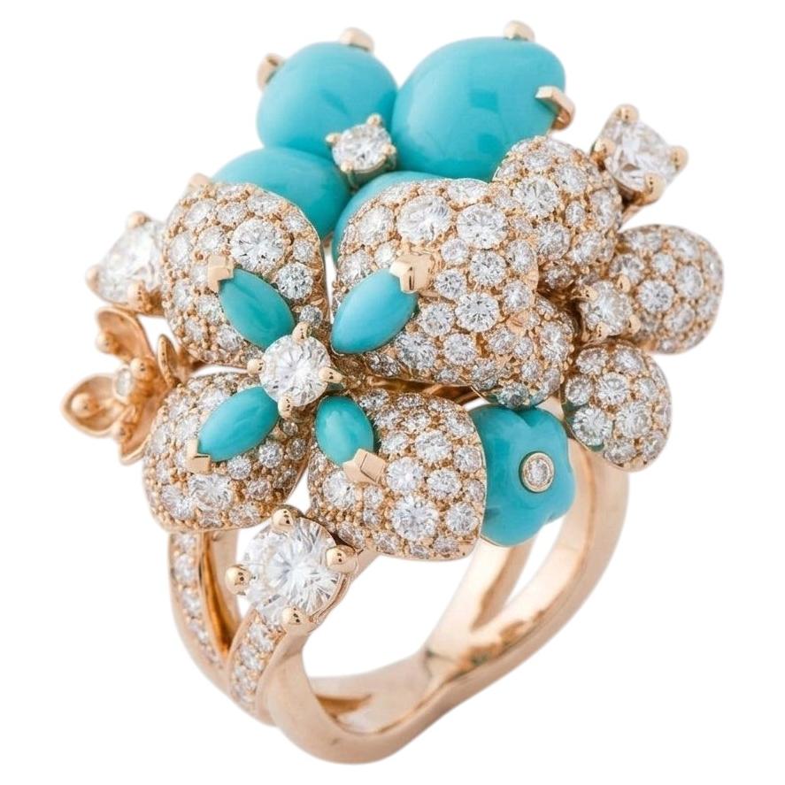 Chaumet Hortensia Cocktailring aus 18-karätigem Roségold mit Türkis und Diamanten