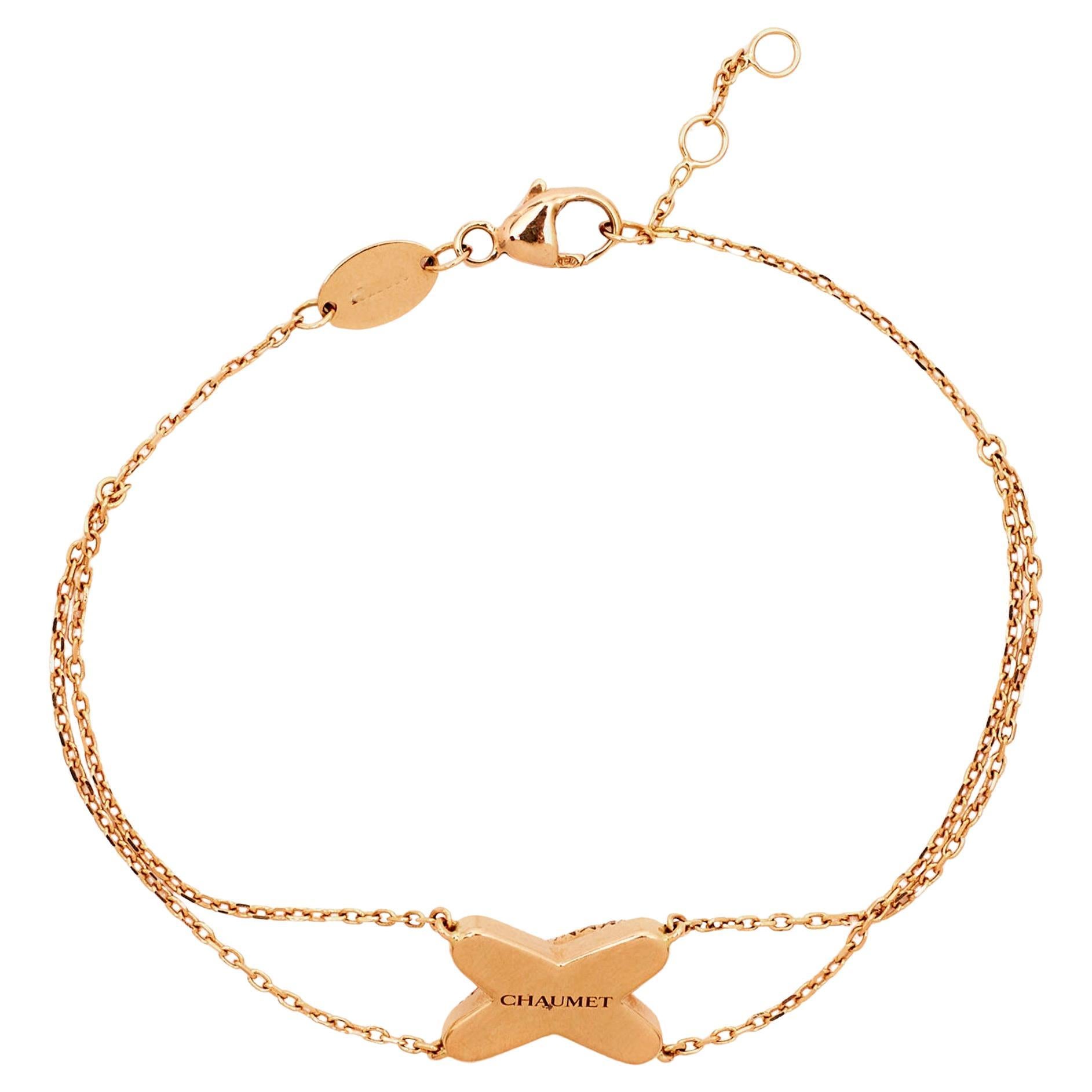 Chaumet Jeux de Liens Diamond 18K Rose Gold Double Chain Bracelet