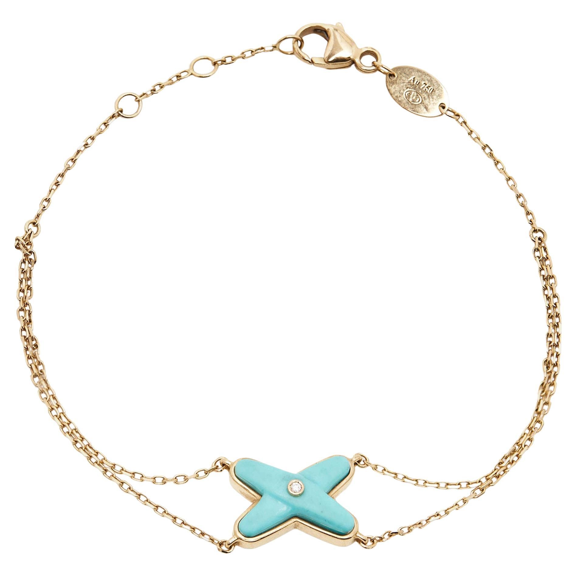 Chaumet Jeux de Liens Diamond Turquoise 18K Rose Gold Chain Link Bracelet For Sale
