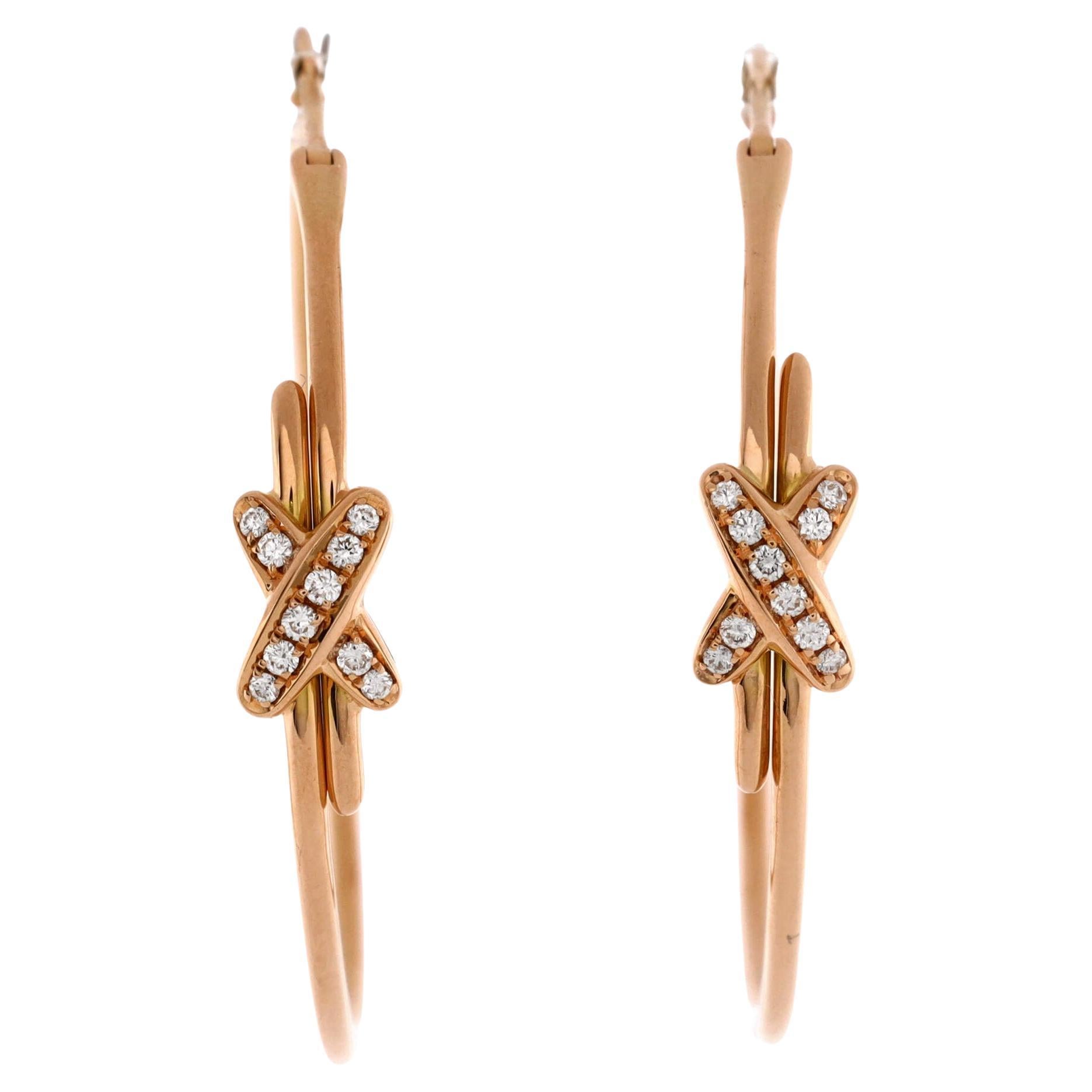 Chaumet Jeux De Liens Hoop Earrings 18k Rose Gold with Diamonds For Sale