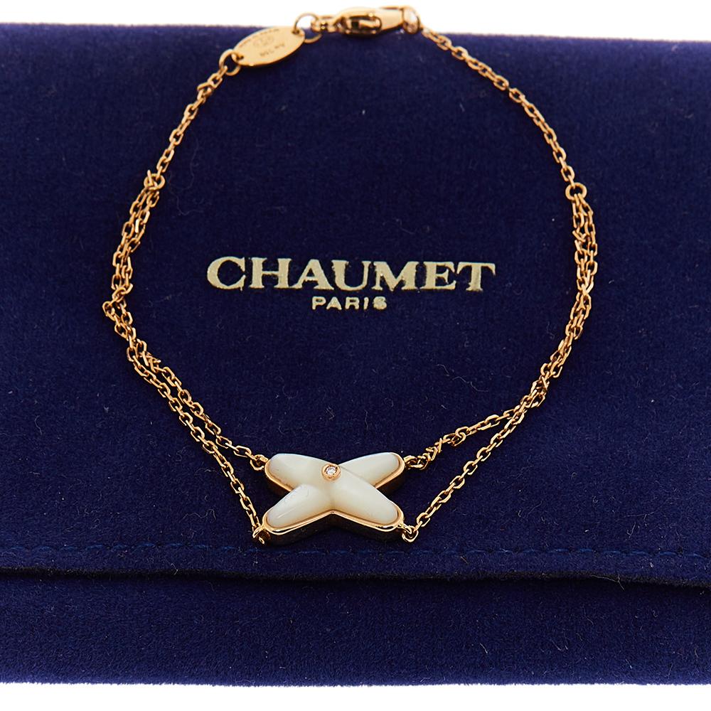 Chaumet Jeux De Liens Mother of Pearl Diamond 18K Rose Gold Bracelet In Good Condition In Dubai, Al Qouz 2