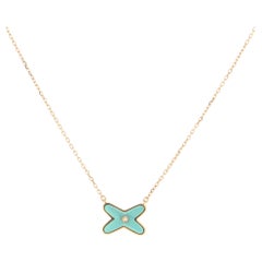 Chaumet Jeux De Liens Pendant Necklace 18k Rose Gold with Turquoise and Diamond