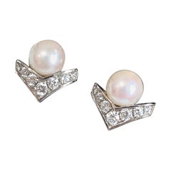 Chaumet Josephine Aigrette 18K White Gold Pearl Diamond Earrings