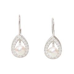 CHAUMET Josephine Aigrette Akoya pearl diamond 18k white gold stud earrings pair