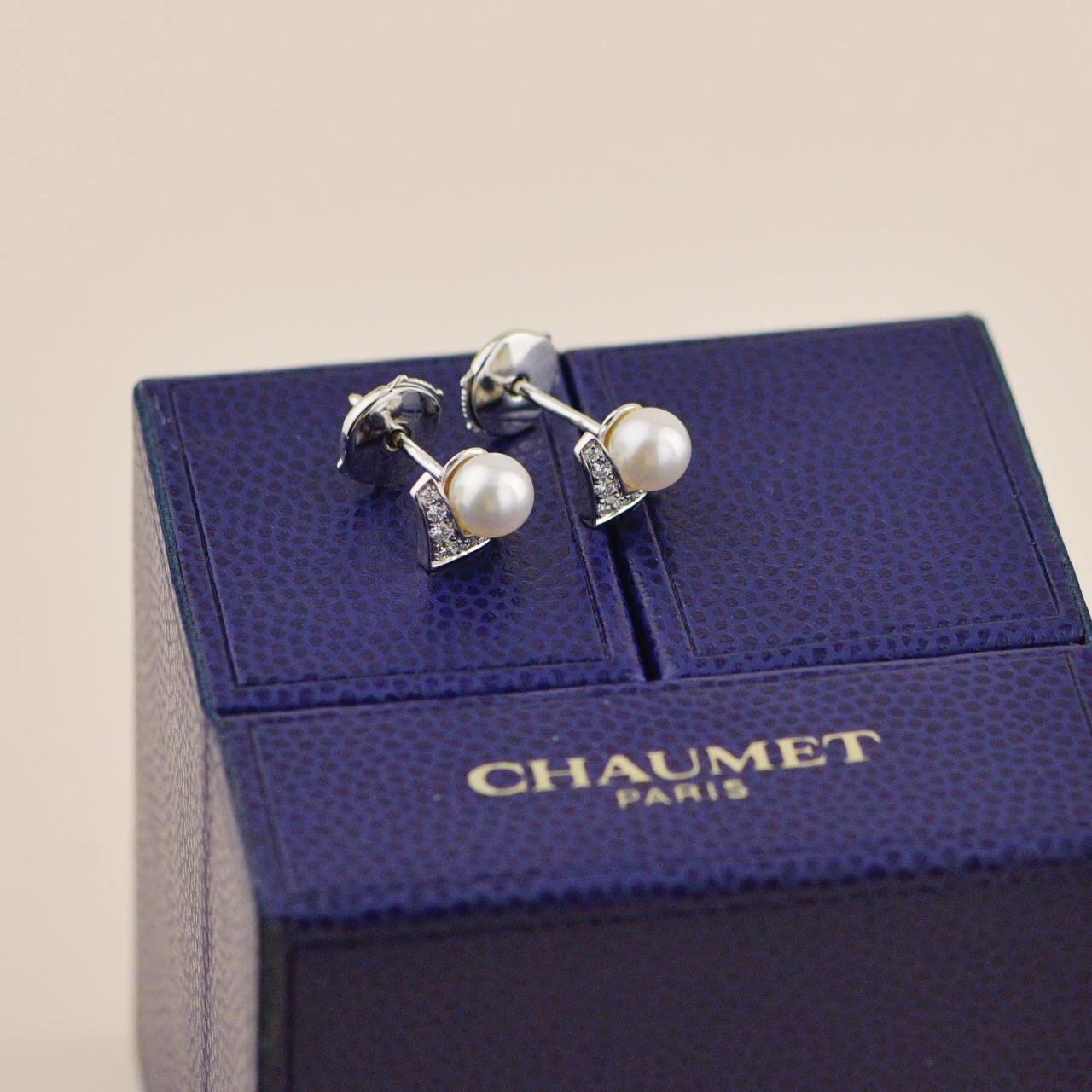 Chaumet Boucles d'oreilles Joséphine Aigrette de Perles Diamant or blanc 18K en vente 1