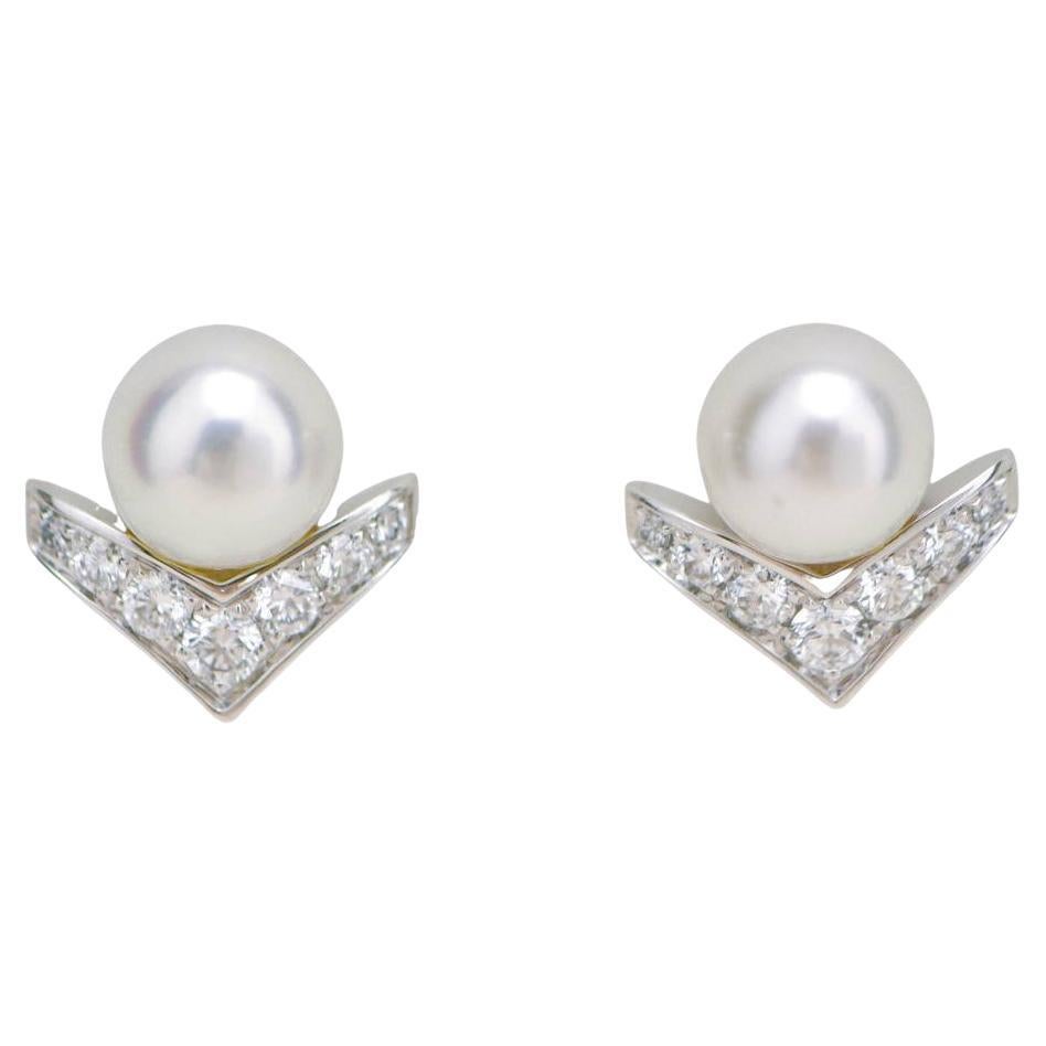 Chaumet Boucles d
oreilles Joséphine Aigrette de Perles Diamant or blanc 18K en vente
