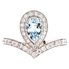 Chaumet Josephine Aigrette Ring 18k White Gold with Aquamarine and Diamonds