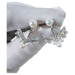 Chaumet Joséphine Collection 18K White‑Gold Pavé‑Diamond V‑Shaped Pearl Earrings