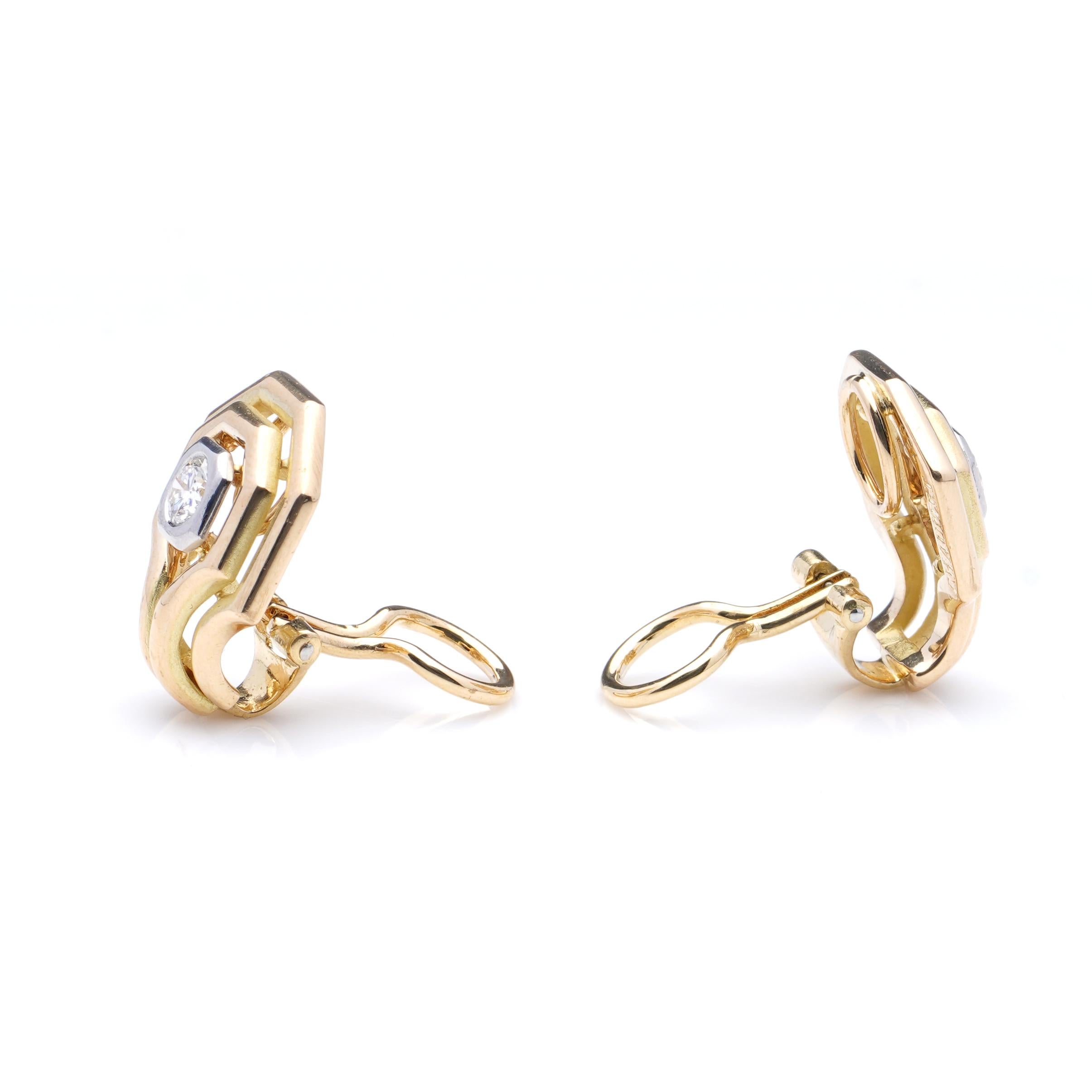 Brilliant Cut Chaumet ladies 18kt yellow gold clip-on earrings set with stunning diamonds. 