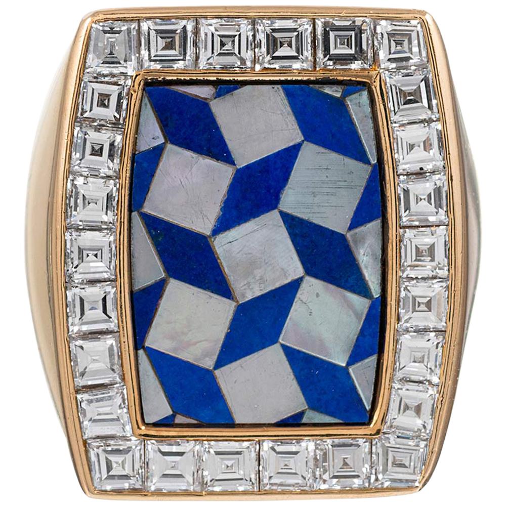 Chaumet Lapis, Mother of Pearl and Diamond Ring