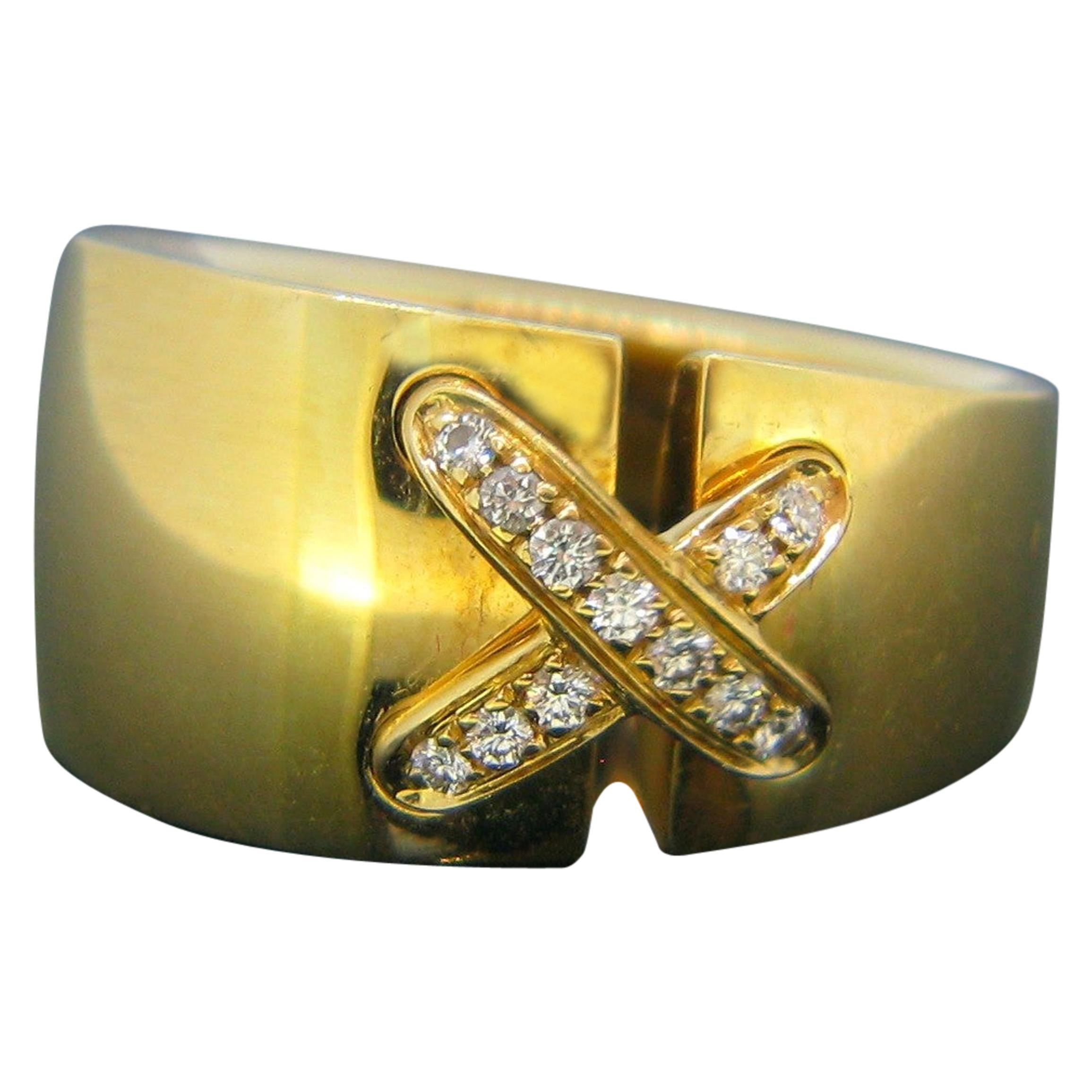 Chaumet Large Double Lien Link Diamonds Yellow Gold Ring