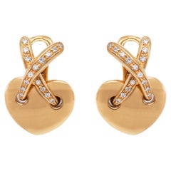 Chaumet Liens Diamond and 18 Carat Yellow Gold Heart and Kiss Clip-On Earrings