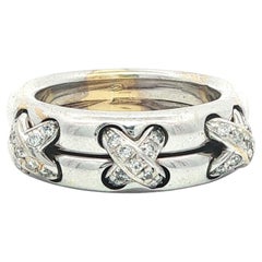 Anello Chaumet Liens Evidence in oro bianco 18k con diamante da 0,10 carati e 3 fasce a X
