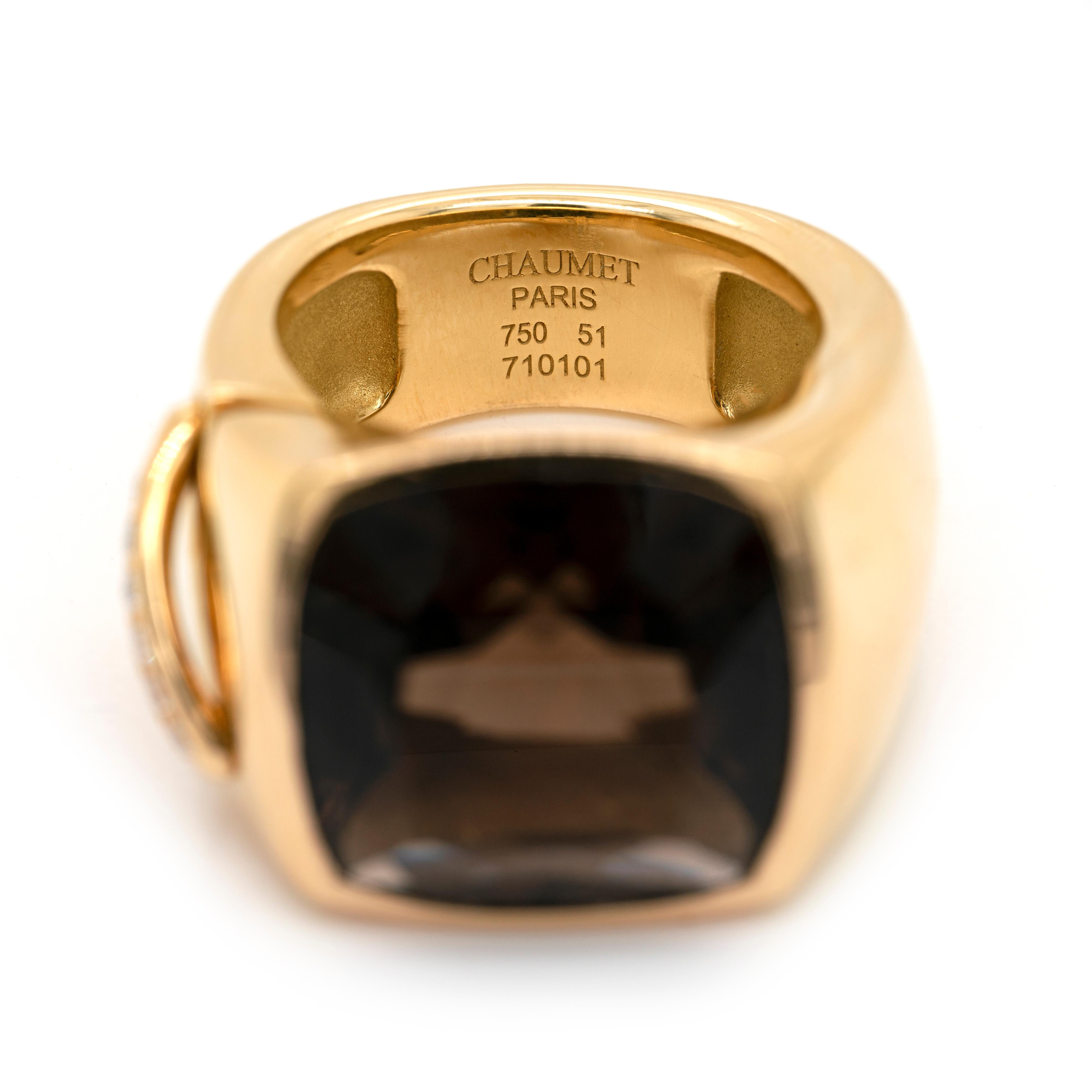 Modern Chaumet 'Liens' Smoky Quartz and Diamond 18 Carat Yellow Gold Dress Ring