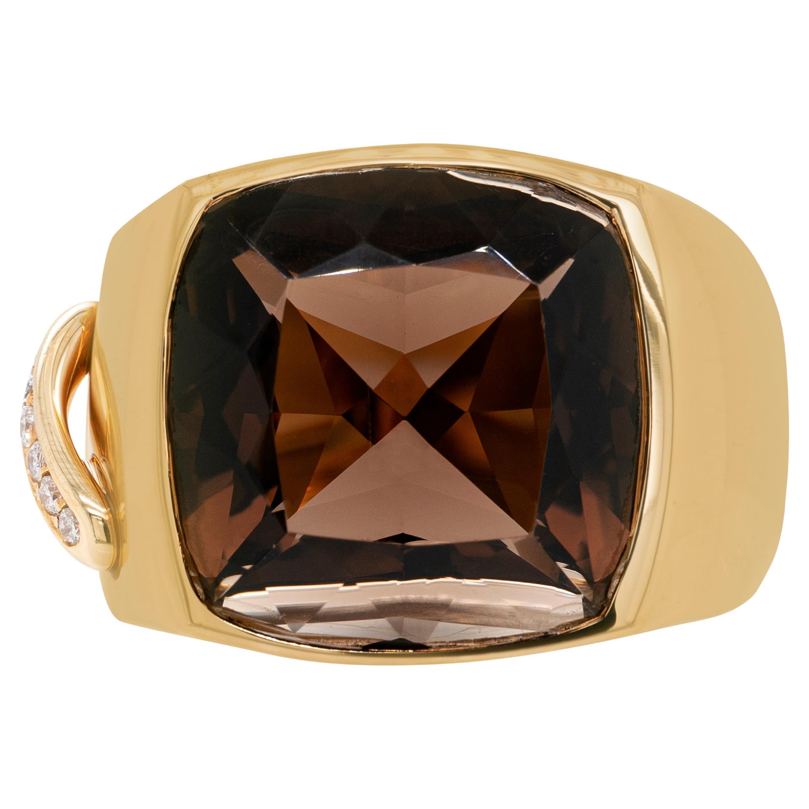 Chaumet 'Liens' Smoky Quartz and Diamond 18 Carat Yellow Gold Dress Ring