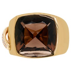 Chaumet 'Liens' Smoky Quartz and Diamond 18 Carat Yellow Gold Dress Ring