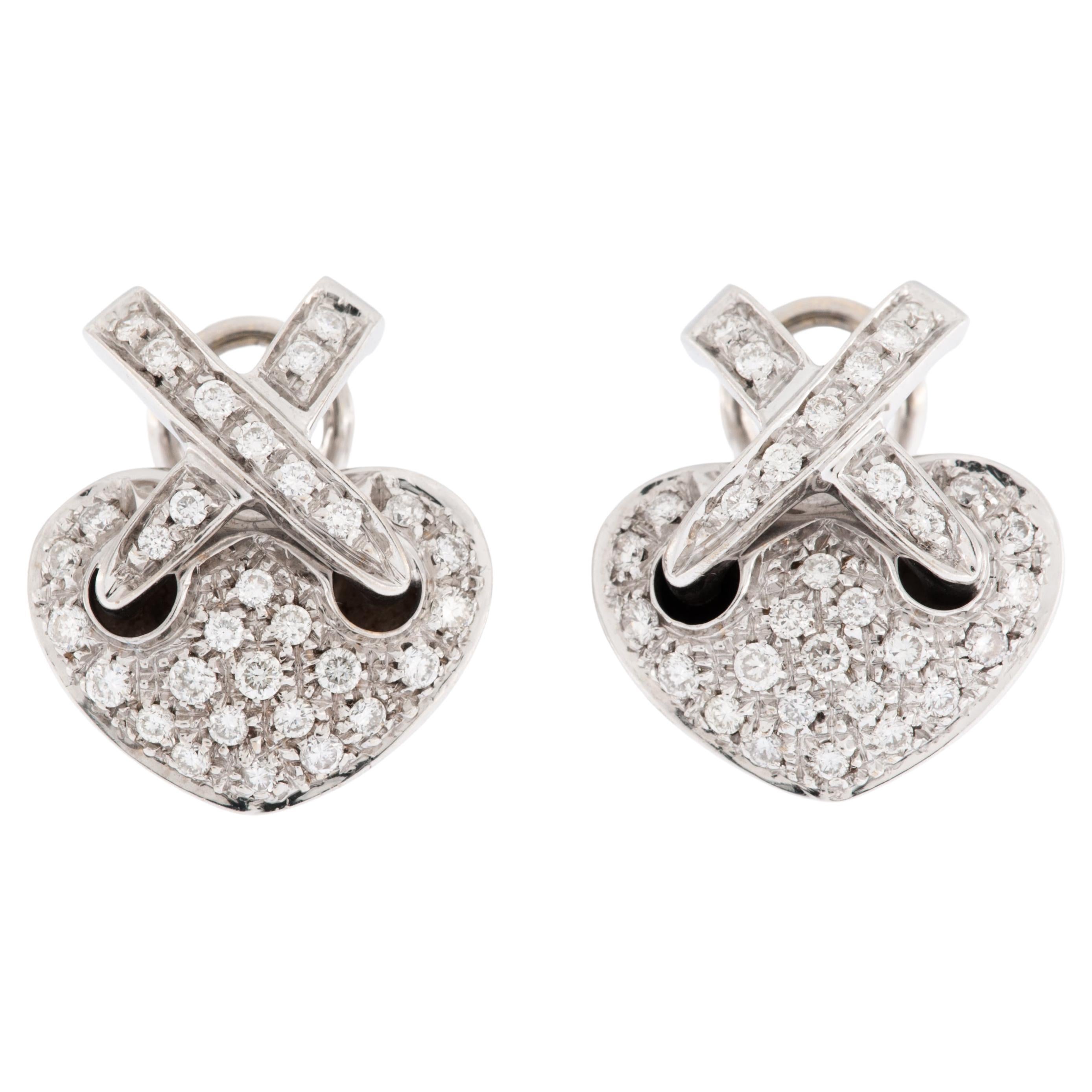 Chaumet Liens Style 18kt White Gold Heart Earrings with Diamonds For Sale