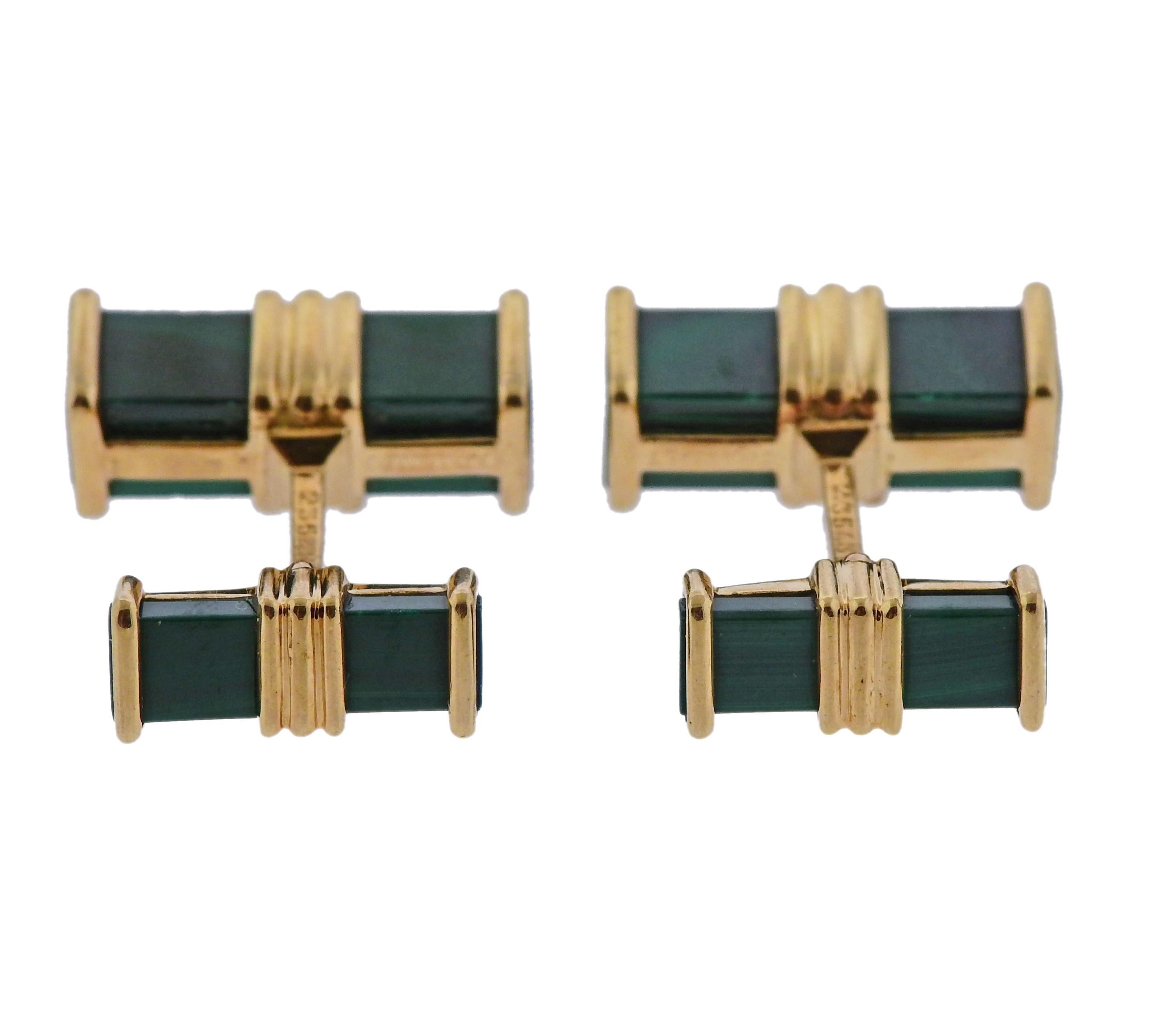 Chaumet Malachite Gold Cufflinks In Excellent Condition In Lambertville, NJ