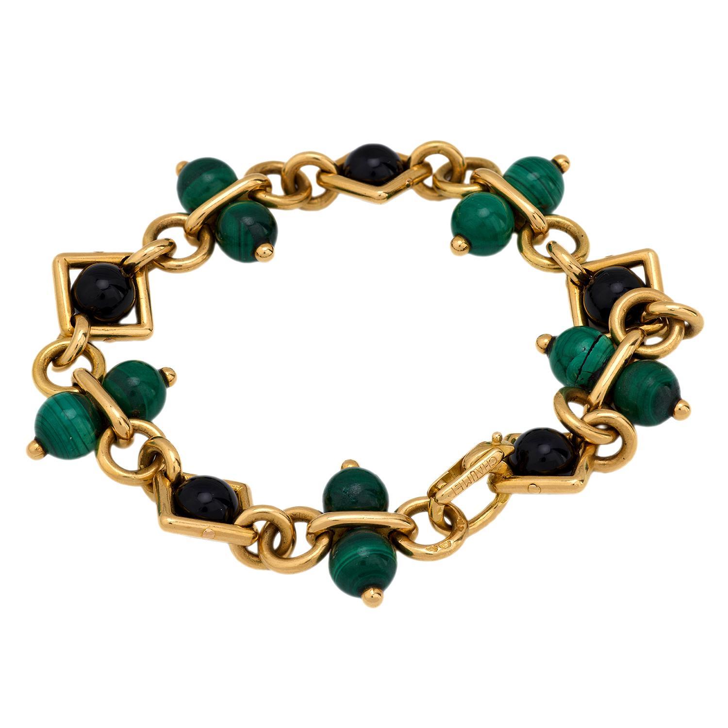 Chaumet malachite onyx 18k yellow gold bracelet