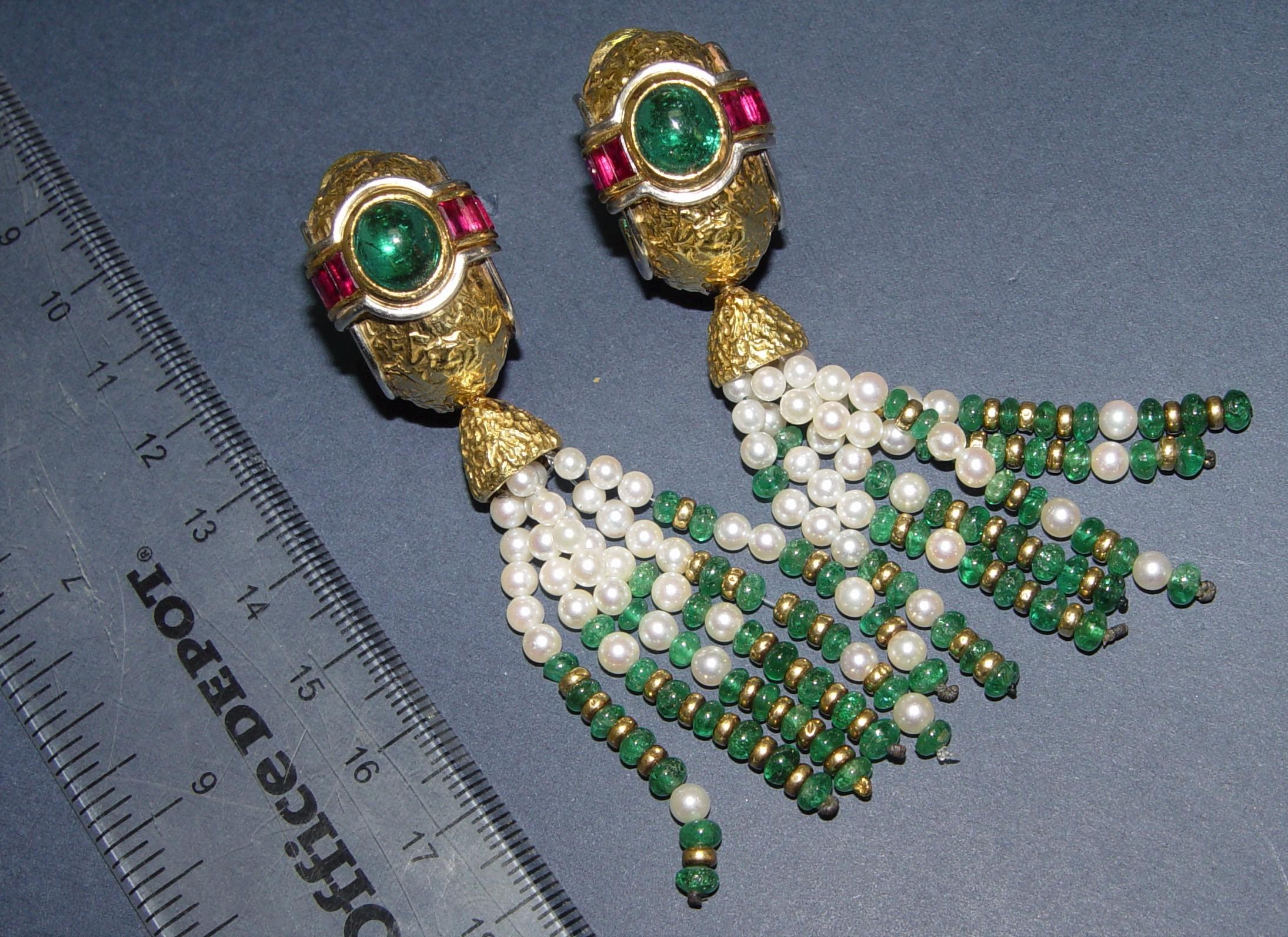 CHAUMET New York Smaragd-, Rubin- und Perlen-Ohrringe 18K im Angebot 8
