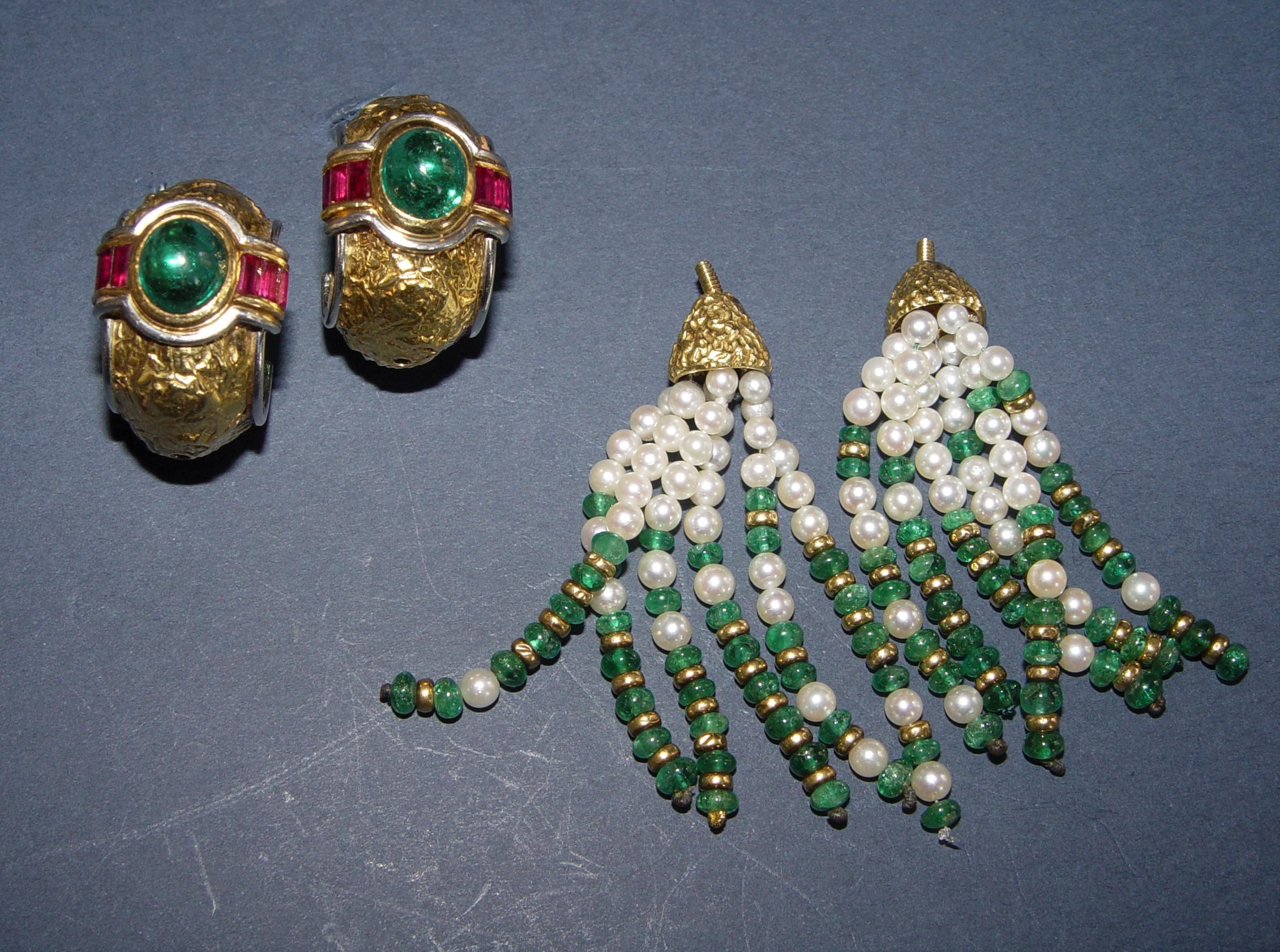 CHAUMET New York Smaragd-, Rubin- und Perlen-Ohrringe 18K im Angebot 10