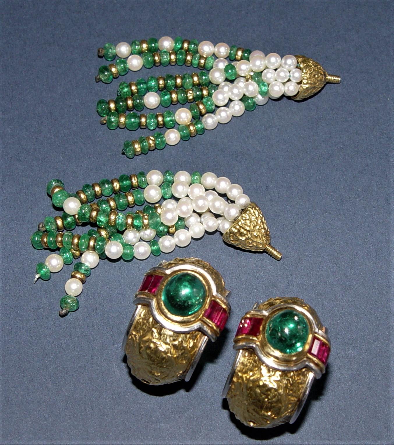 CHAUMET New York Smaragd-, Rubin- und Perlen-Ohrringe 18K im Angebot 12