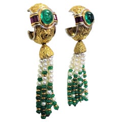 CHAUMET New York Emerald, Ruby and pearl earrings 18K