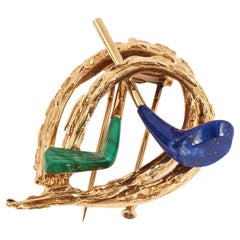 Chaumet of Paris Golfing Brooch 18kt Gold, Lapis Lazuli & Malachite, circa 1960