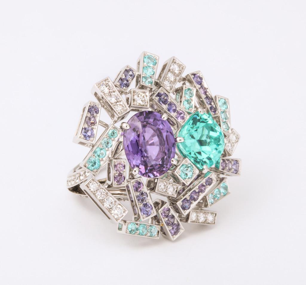 Modern Chaumet Paraiba Tourmaline Diamond Sapphire Ring