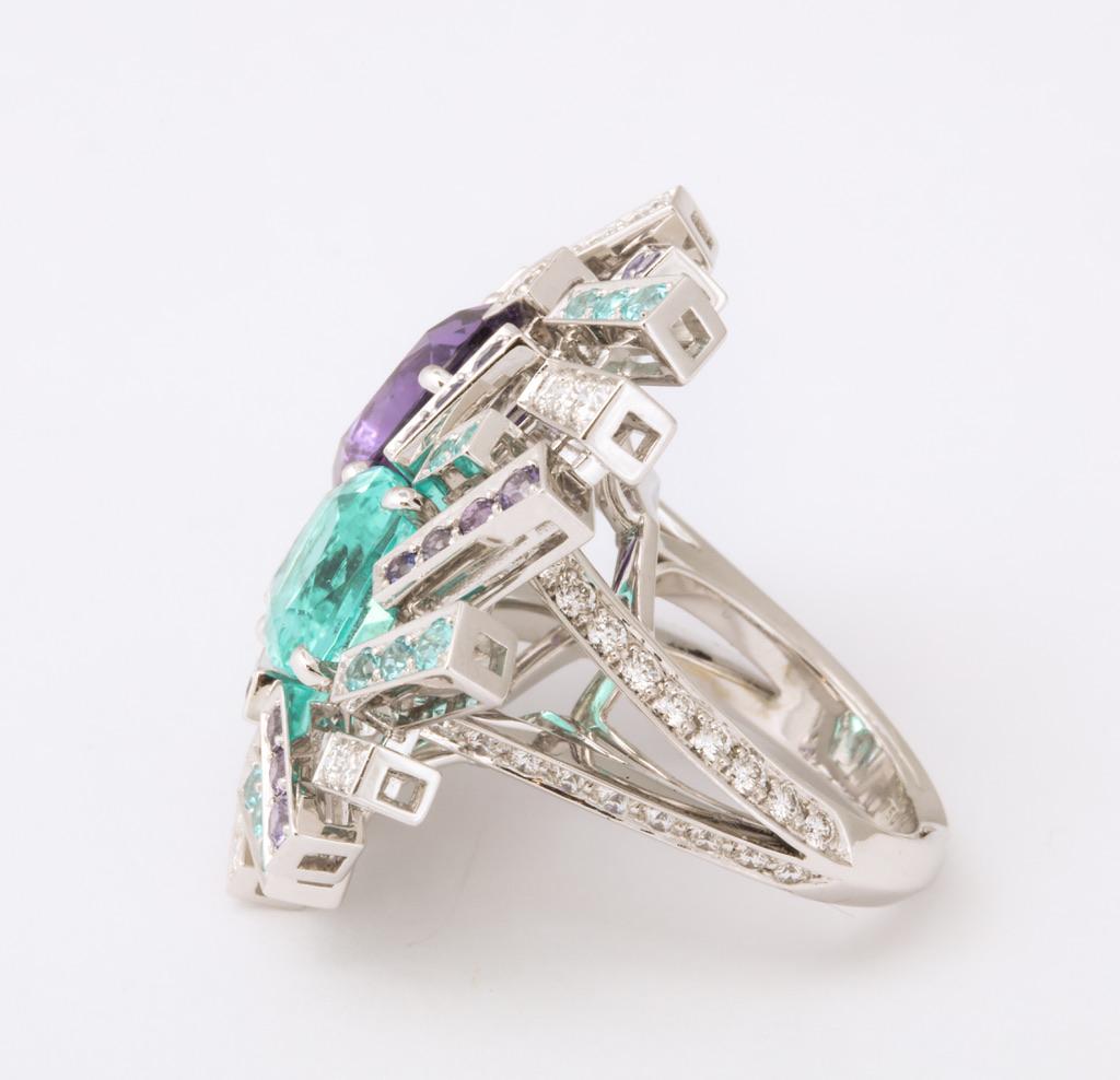 Chaumet Paraiba Tourmaline Diamond Sapphire Ring In Excellent Condition In Bal Harbour, FL