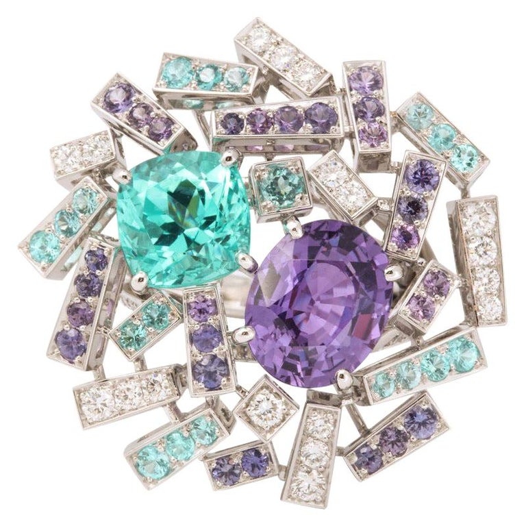 Chaumet Paraiba Tourmaline Diamond Sapphire Ring For Sale at 1stDibs