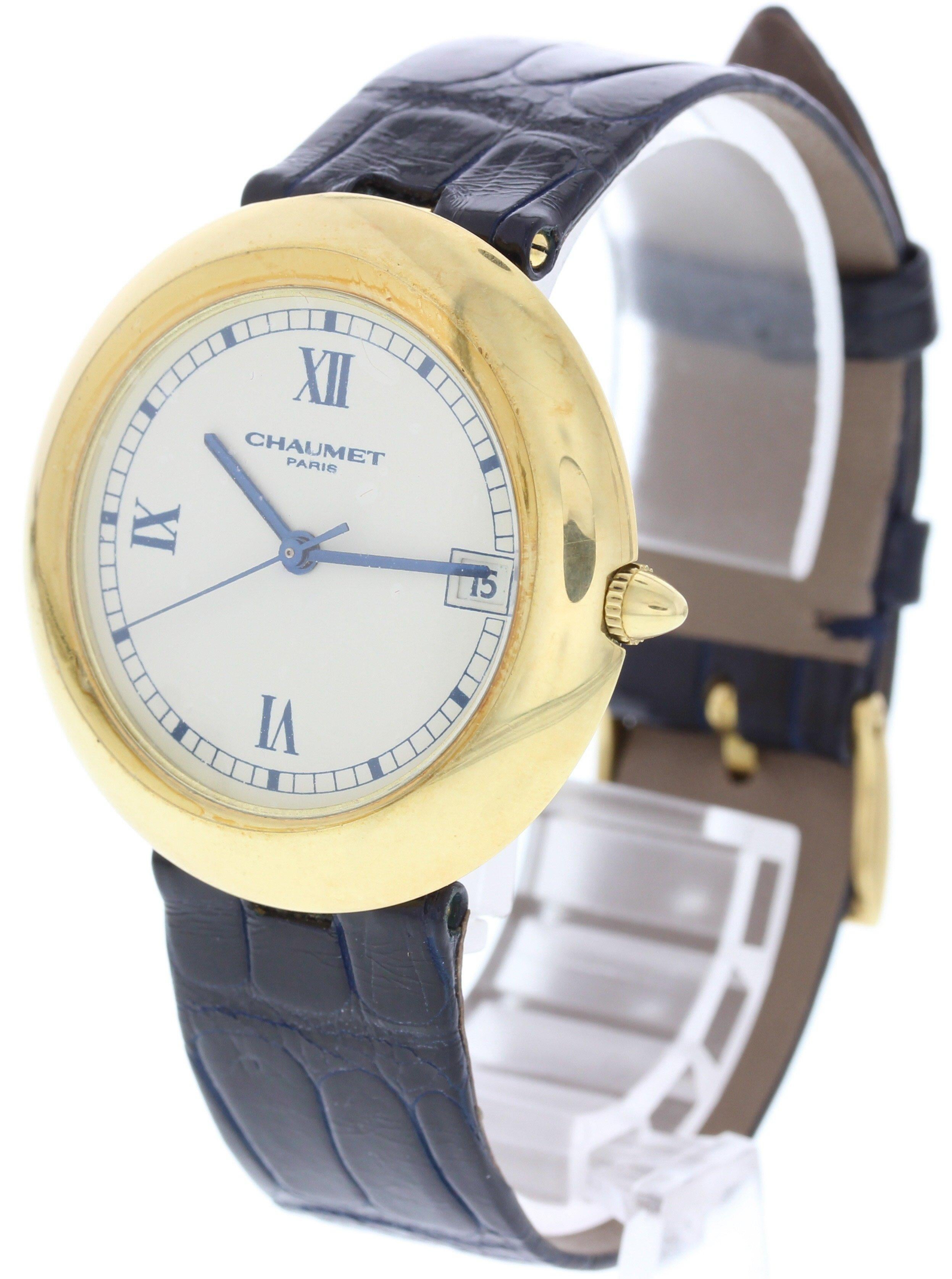 Women's or Men's Chaumet Paris 13A-684 18 Karat Yellow Gold Automatic Watch For Sale