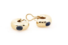 Chaumet Paris 18k Yellow Gold Chunky Sapphire Cabachon Hoop Earrings