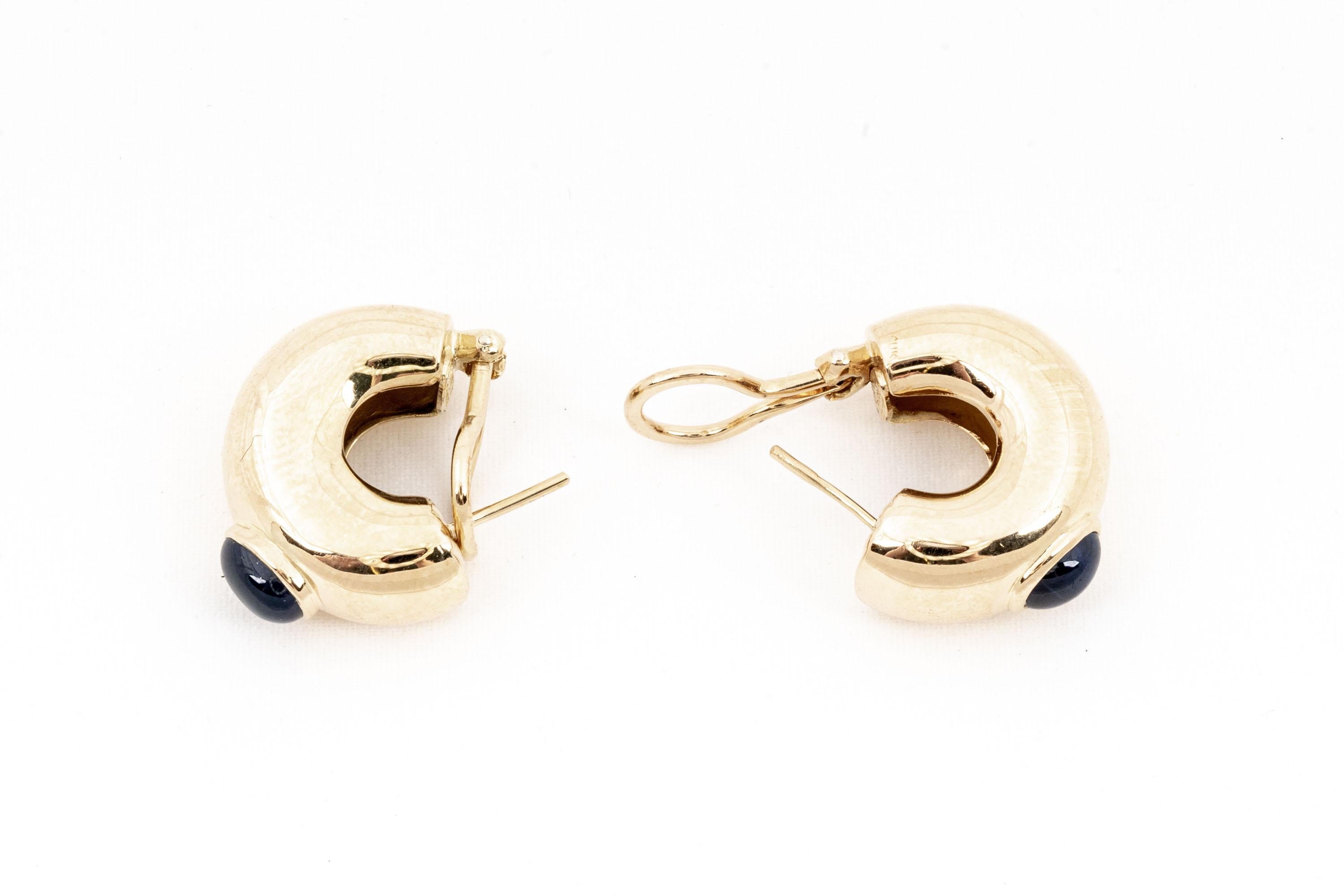 Cabochon Chaumet Paris 18k Yellow Gold Chunky Sapphire Cabachon Hoop Earrings