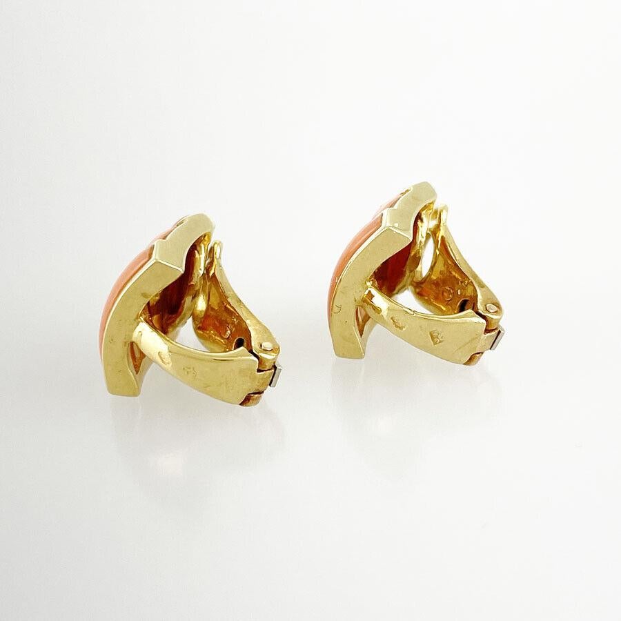 Square Cut CHAUMET PARIS 18k Yellow Gold, Coral & Mother of Pearl Earrings Vintage For Sale