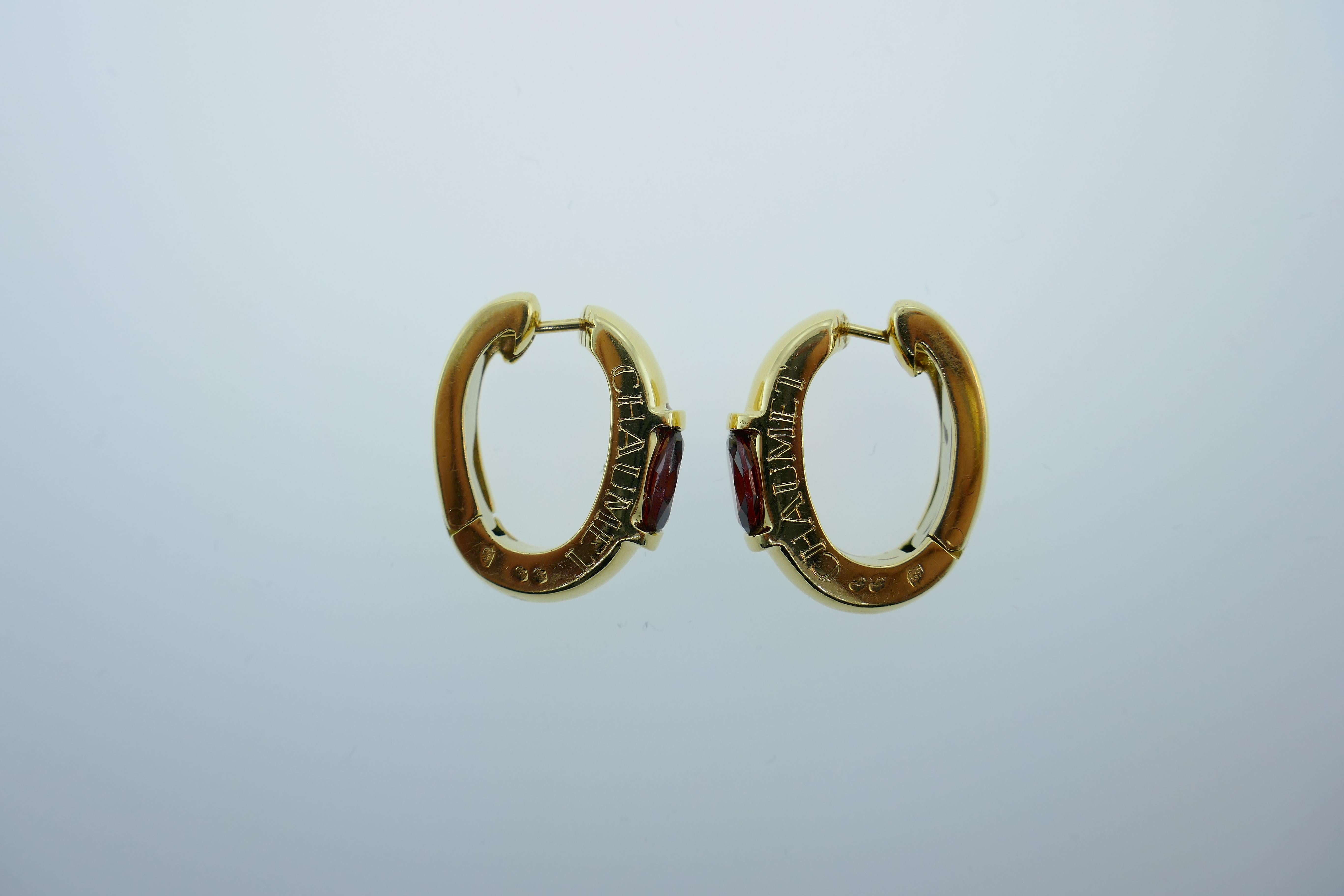 Chaumet Paris 18 Karat Yellow Gold and Garnet Huggie Hoop Earrings 1
