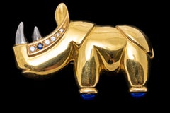 Chaumet Paris 18k Yellow Gold Sapphire, Diamond and Lapis Rhinoceros Brooch