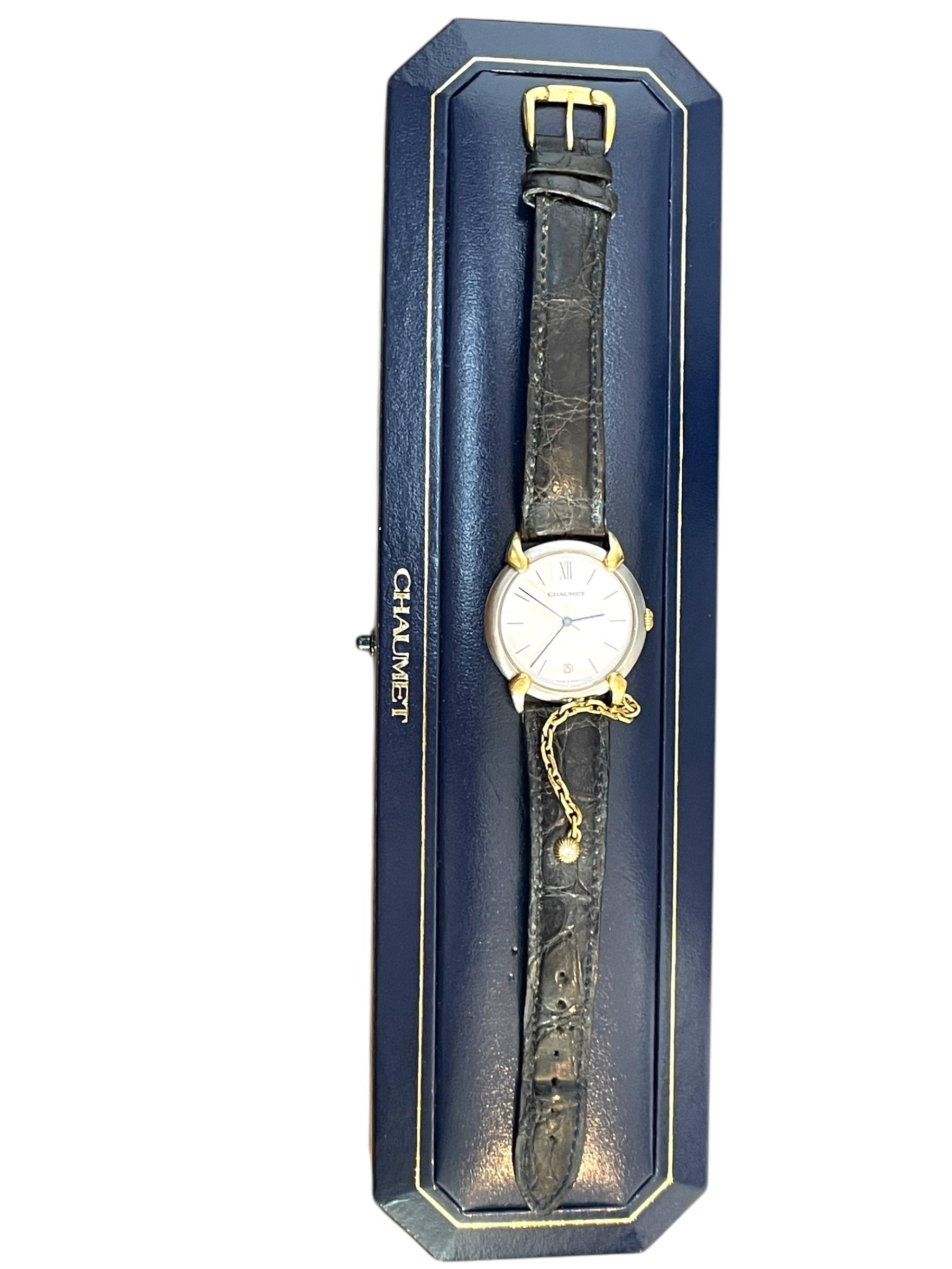 CHAUMET Paris 18k Yellow Gold & Stainless Steel Griffith Quartz Watch For Sale 4