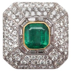 CHAUMET Paris 1930 Deco Pendant Brooch Platinum And 11.49 Ctw Emerald & Diamonds
