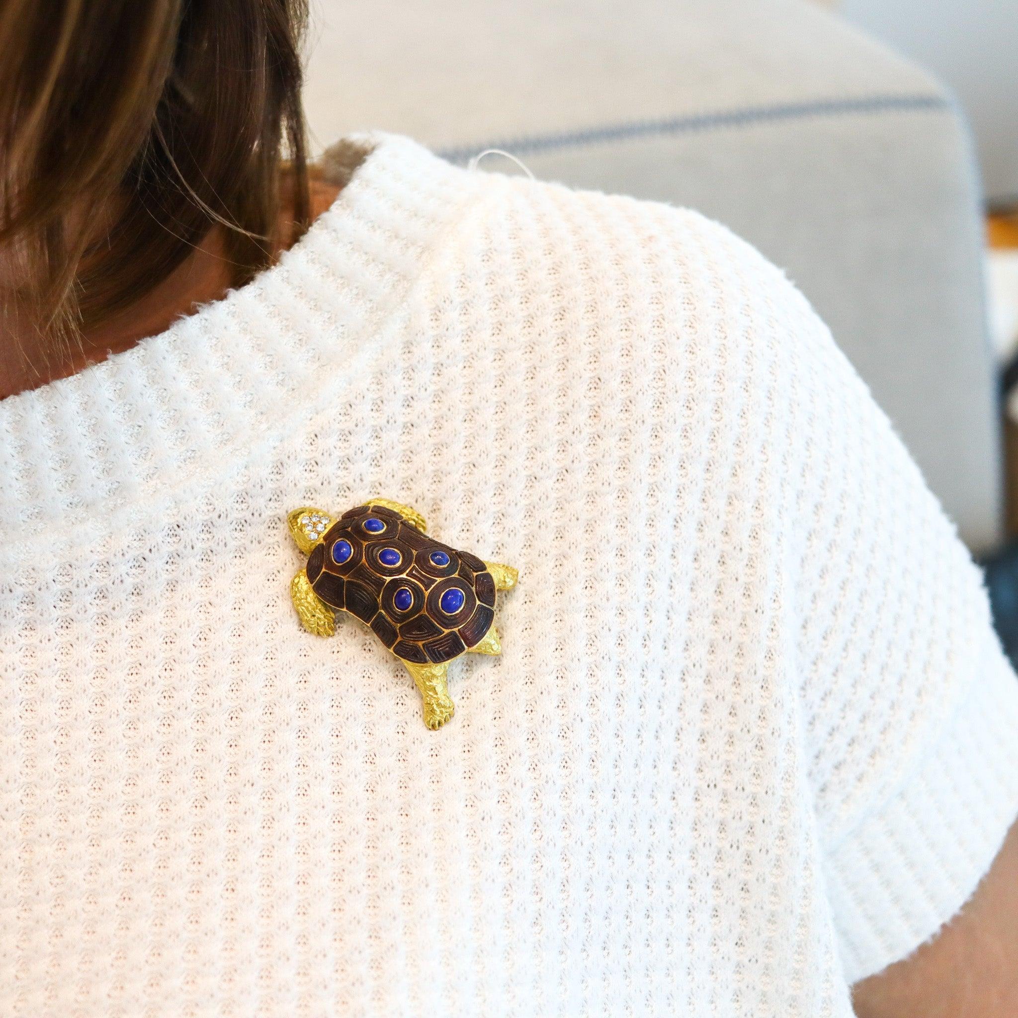 Turtle brooch designed by Chaumet Paris.

This is a magnificent and extremely rare vintage turtle brooch, created in Paris France back in the late 1950 and early 1960 by the jewelry house of Chaumet. This brooch is a one of a kind collector's piece,