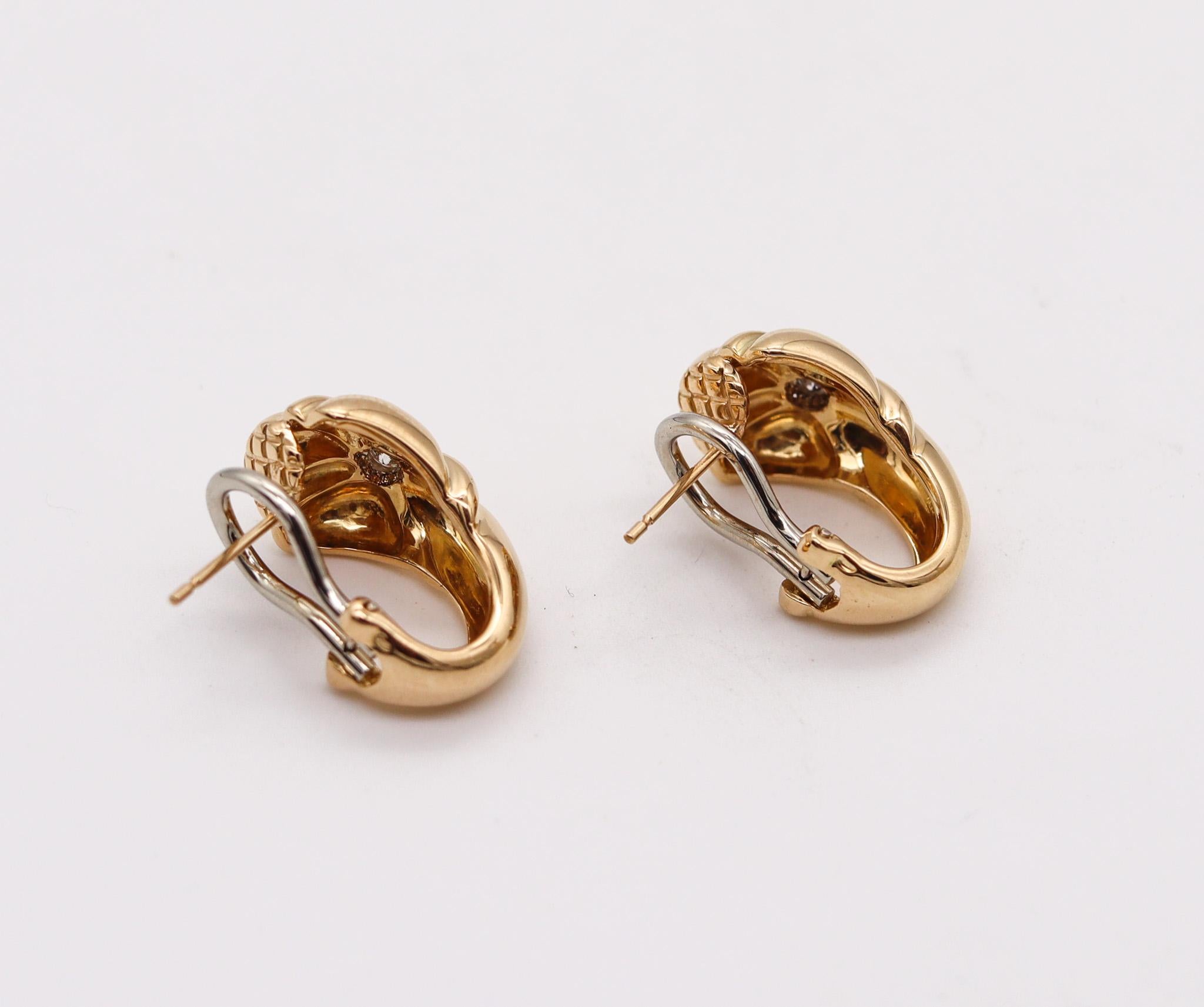 Brilliant Cut Chaumet Paris 1970 Diamonds Modernist Hoops Earrings in 18 Karat Yellow Gold