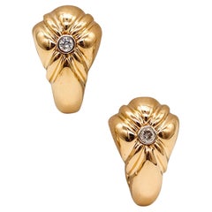 Chaumet Paris 1970 Diamonds Modernist Hoops Earrings in 18 Karat Yellow Gold