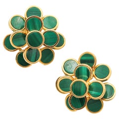 Vintage Chaumet Paris 1970 Édouard Richard Modernist Clips Earrings 18Kt Gold Malachite