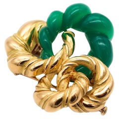 CHAUMET París 1970 Broche Modernista Retro En Oro De 18Kt Con Crisoprasa Tallada