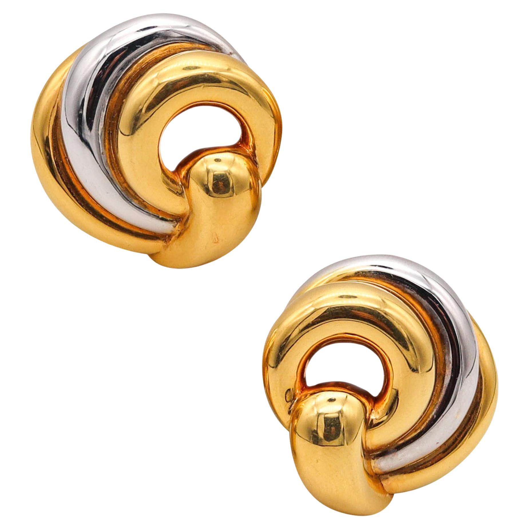 Chaumet Paris 1970 Twisted Modernist Earrings In 18Kt Yellow And White Gold For Sale