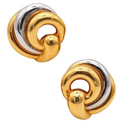 Retro Chaumet Paris 1970 Twisted Modernist Earrings In 18Kt Yellow And White Gold